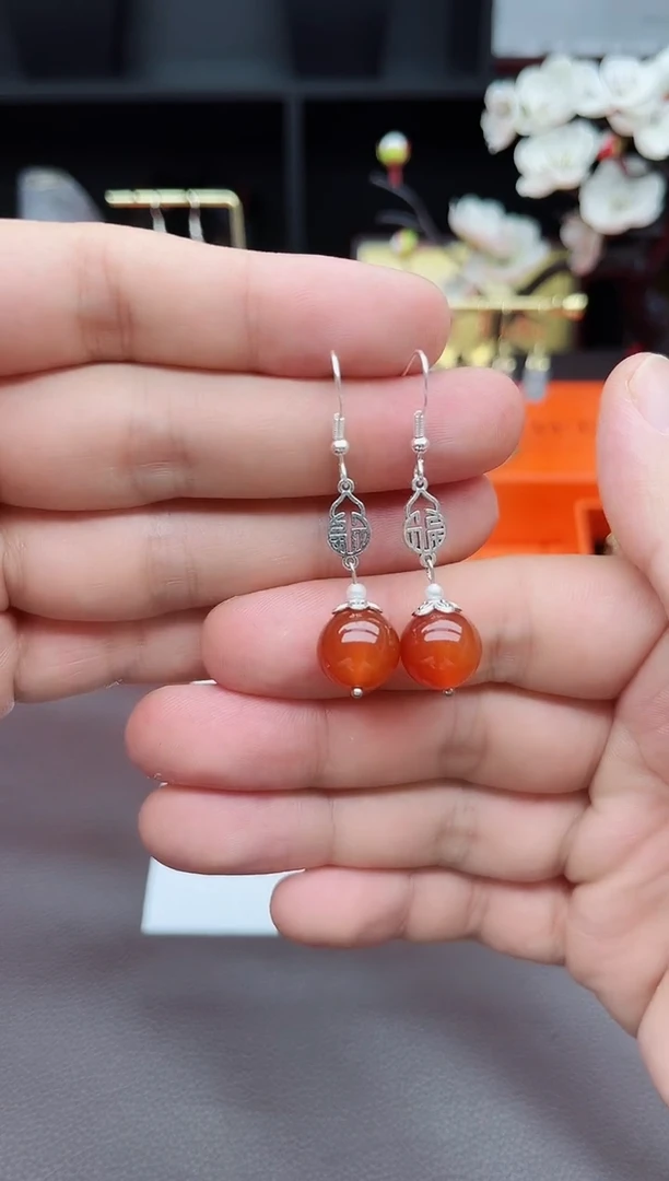 玛瑙/玉髓耳饰银S925镶嵌230000