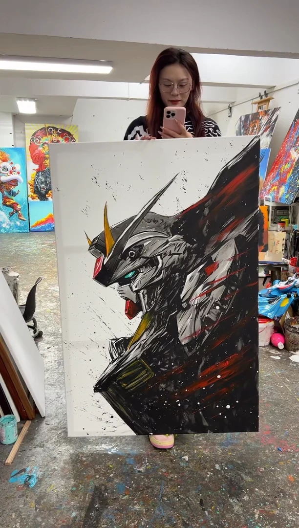 【闪购商品】丙烯画北北老师水墨高达加框