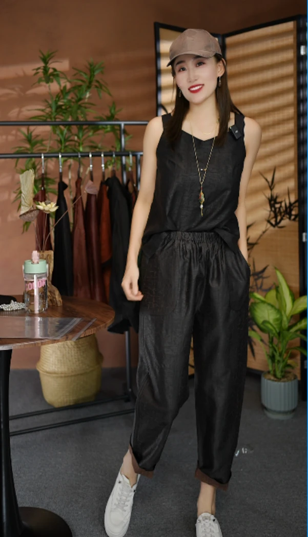 工厂店【苗蔓纱语】桑蚕丝香云纱原龟小脚裤单面穿