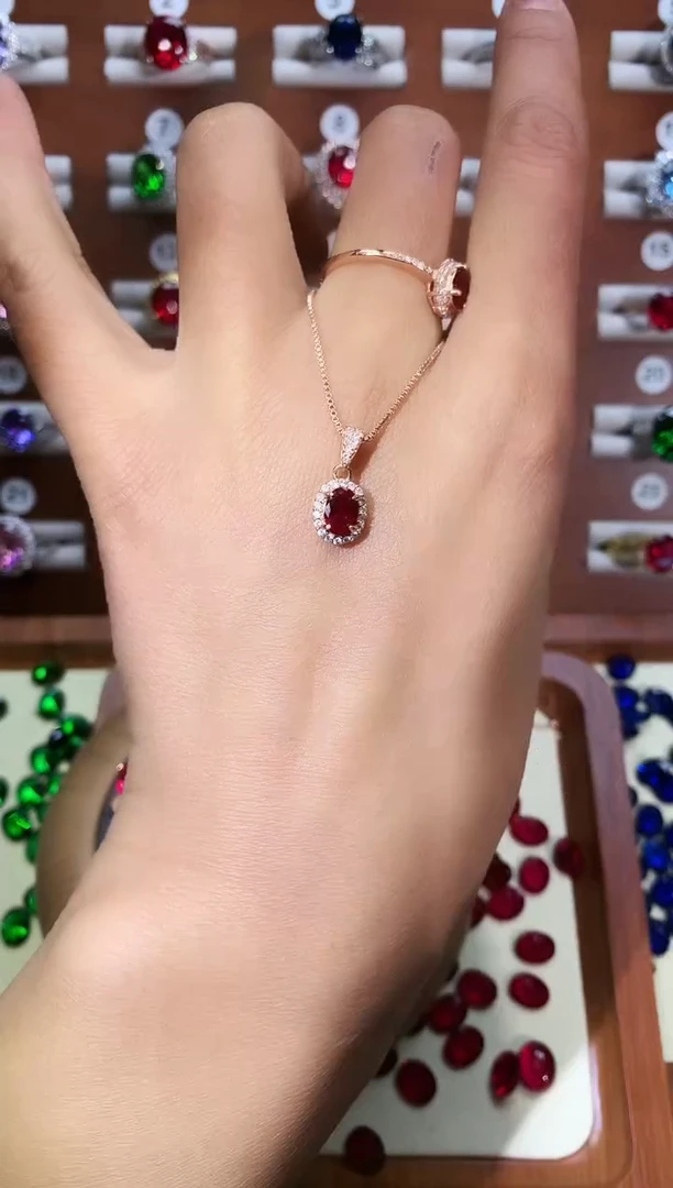 颈饰银S925镶嵌红宝石57酒红玫瑰金