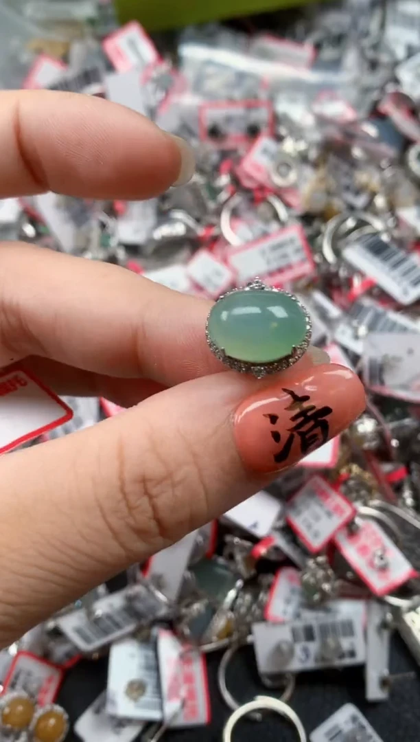 银S925镶嵌戒指翡翠天然A货缅甸翡翠