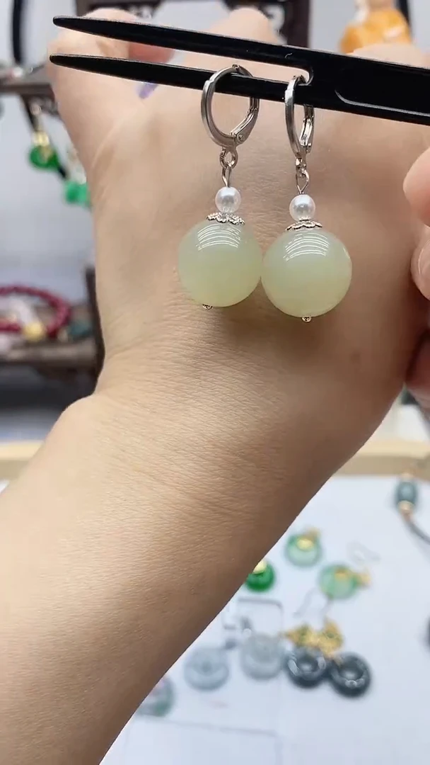 和田玉银S925镶嵌耳饰134