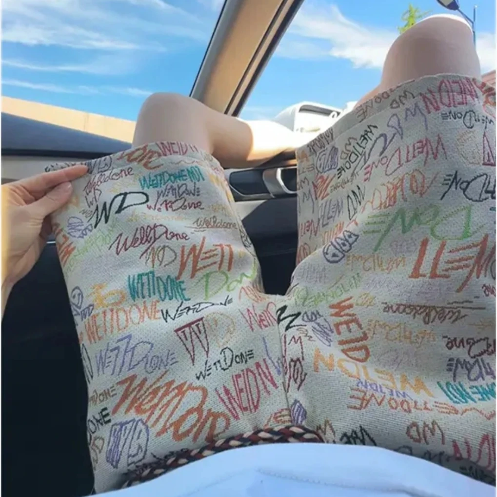 夏威夷风多巴胺涂鸦短裤男款夏季美式宽松直筒五分裤薄款短裤