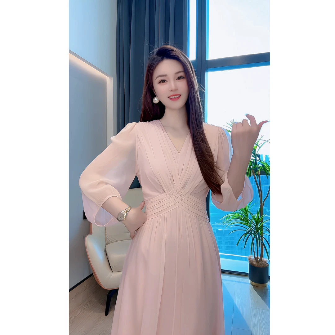 【深圳米熙儿】100%桑蚕丝度假风编织钉珠女装连衣裙6025K