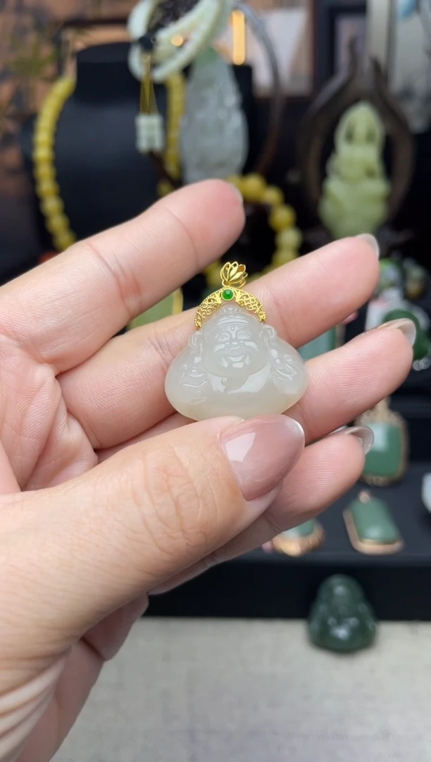 【闪购商品】和田玉颈饰18K金镶嵌吊坠ge37