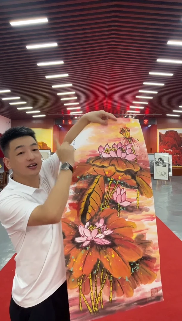 绘画荷香染月三尺手绘画芯