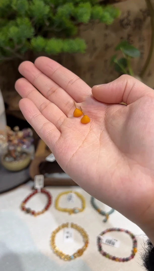 琥珀未镶嵌耳饰耳饰@@