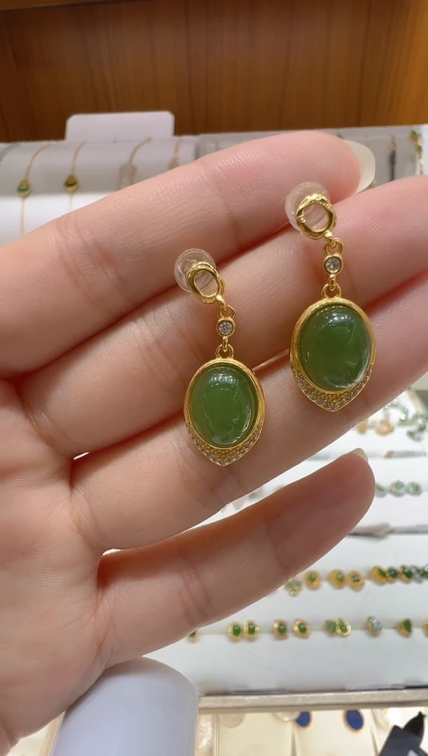 和田玉银S925镶嵌耳饰@@WSC9988BY