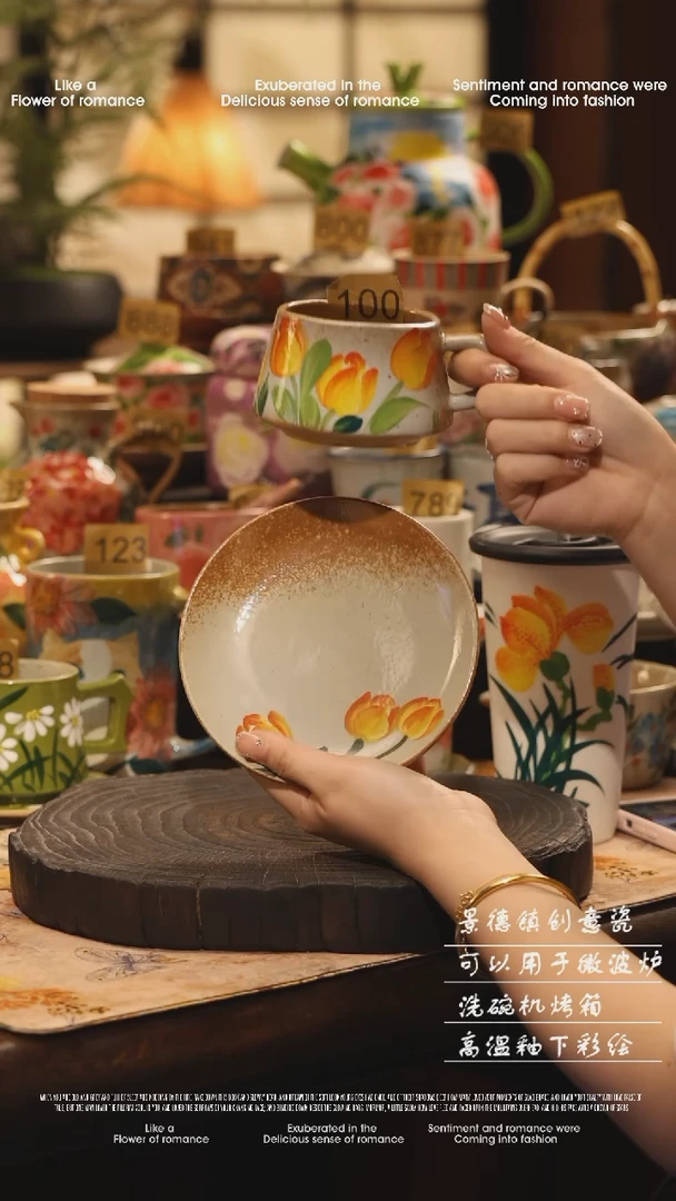 陶瓷100景德镇高温釉下彩绘设计师款式