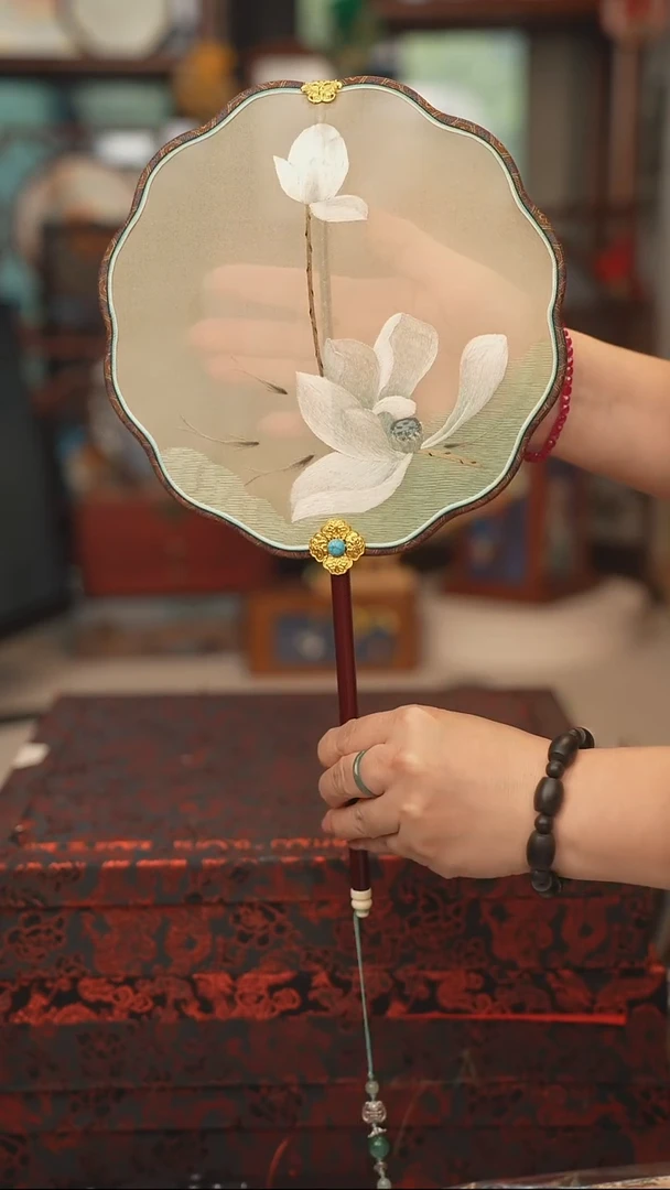 扇子团扇 绣花双面非遗