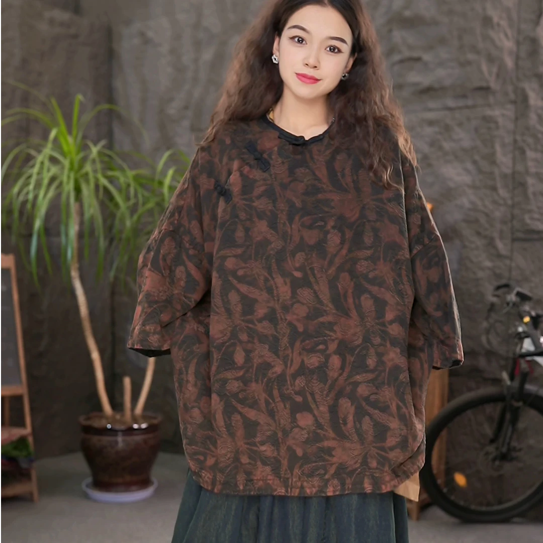 LL复古亚麻长袖上衣女秋季百搭中式民族风