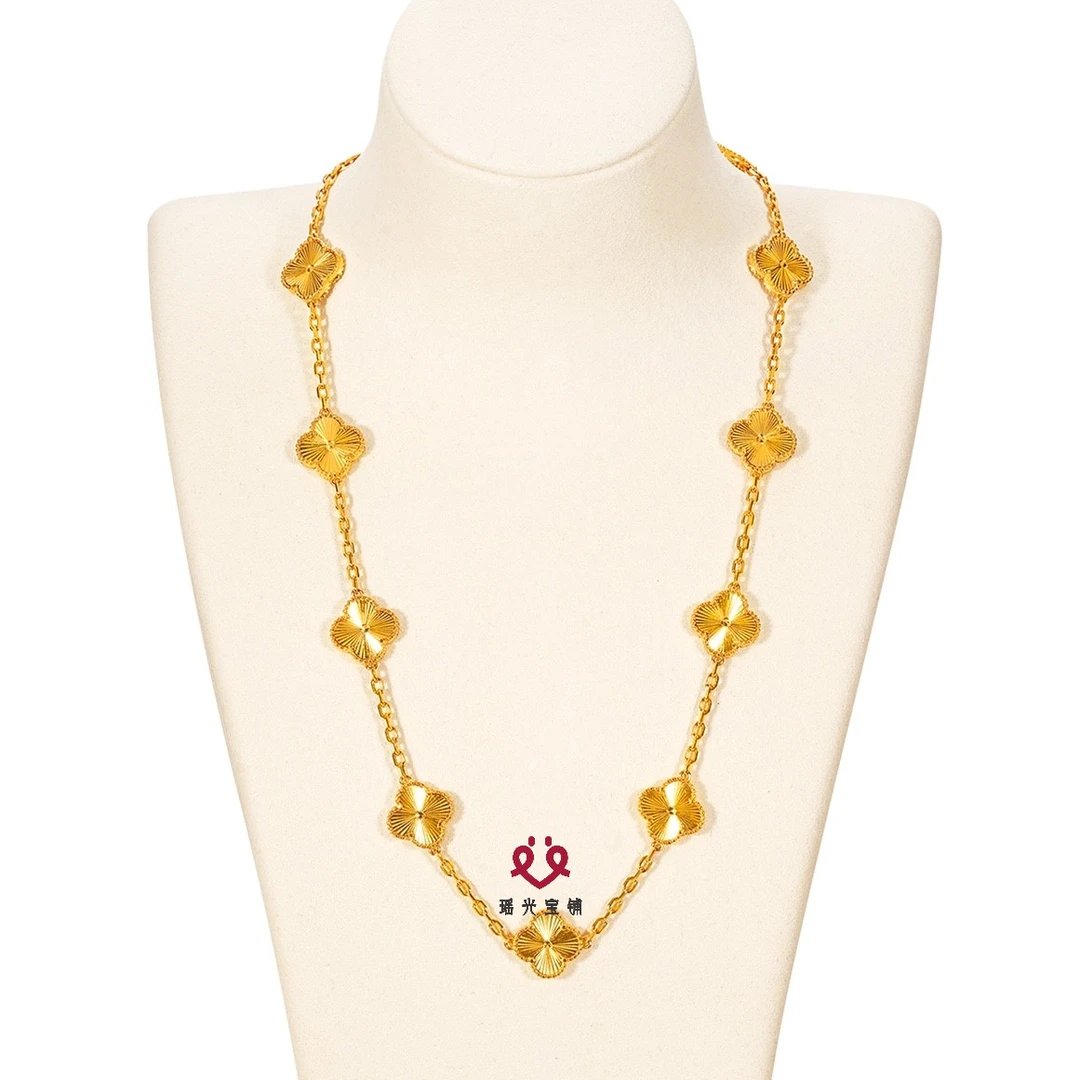 链子足银 四叶草十花项链 CNC镭射车花 闪耀精致欧美时尚高级感