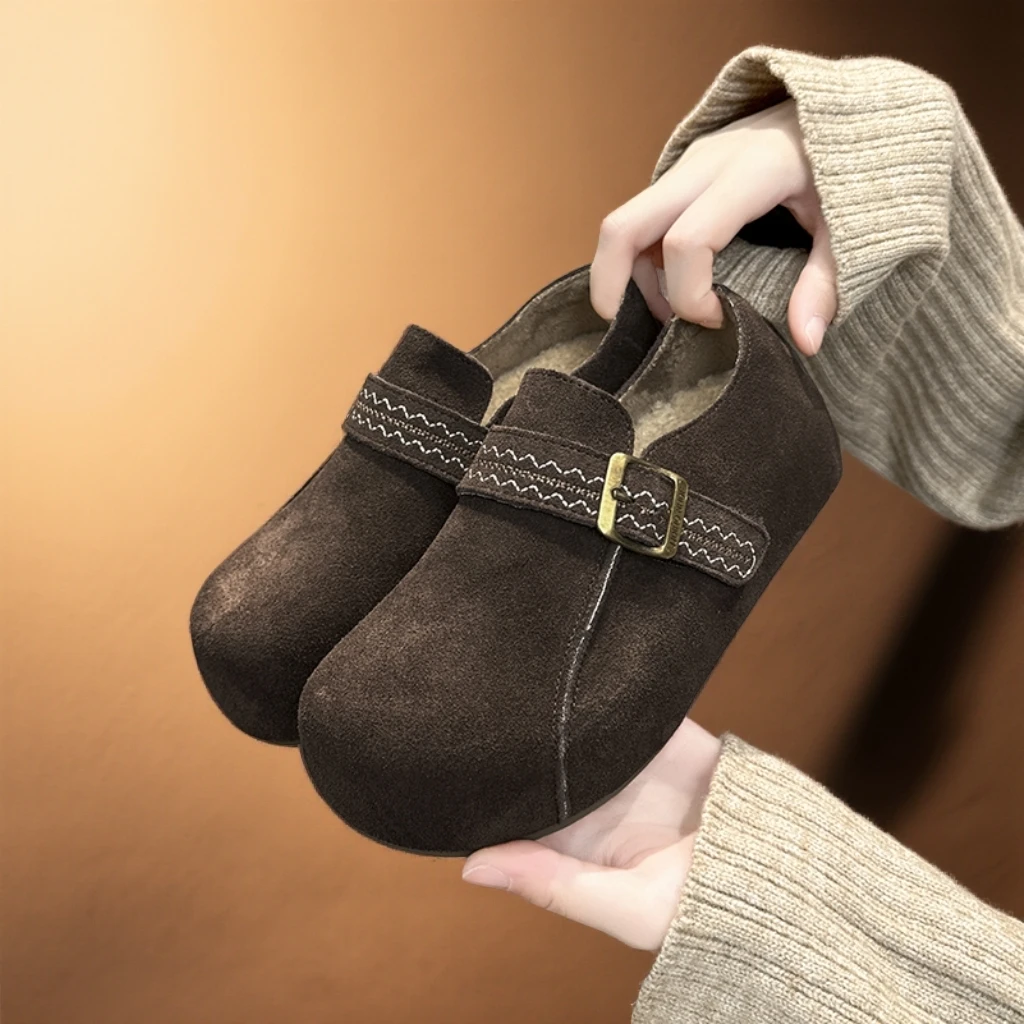 4cm厚底勃肯鞋女2025冬季新款保暖加绒二棉鞋子女洋气减龄防滑潮