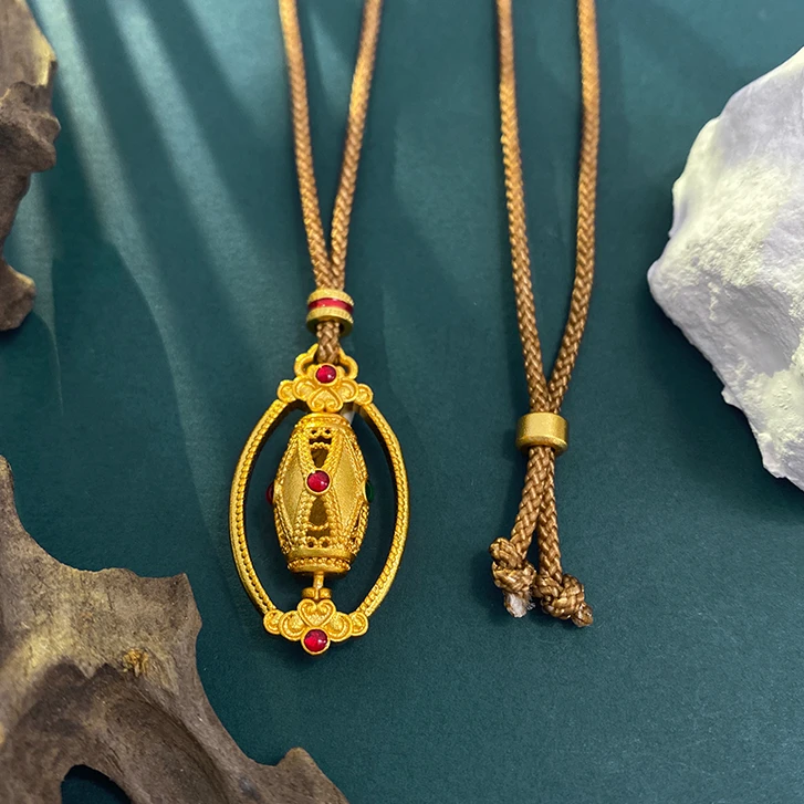 铜合金吊坠 珐琅彩镂空八宝灯宫旋转吊坠显气质如意绳毛衣链 0254