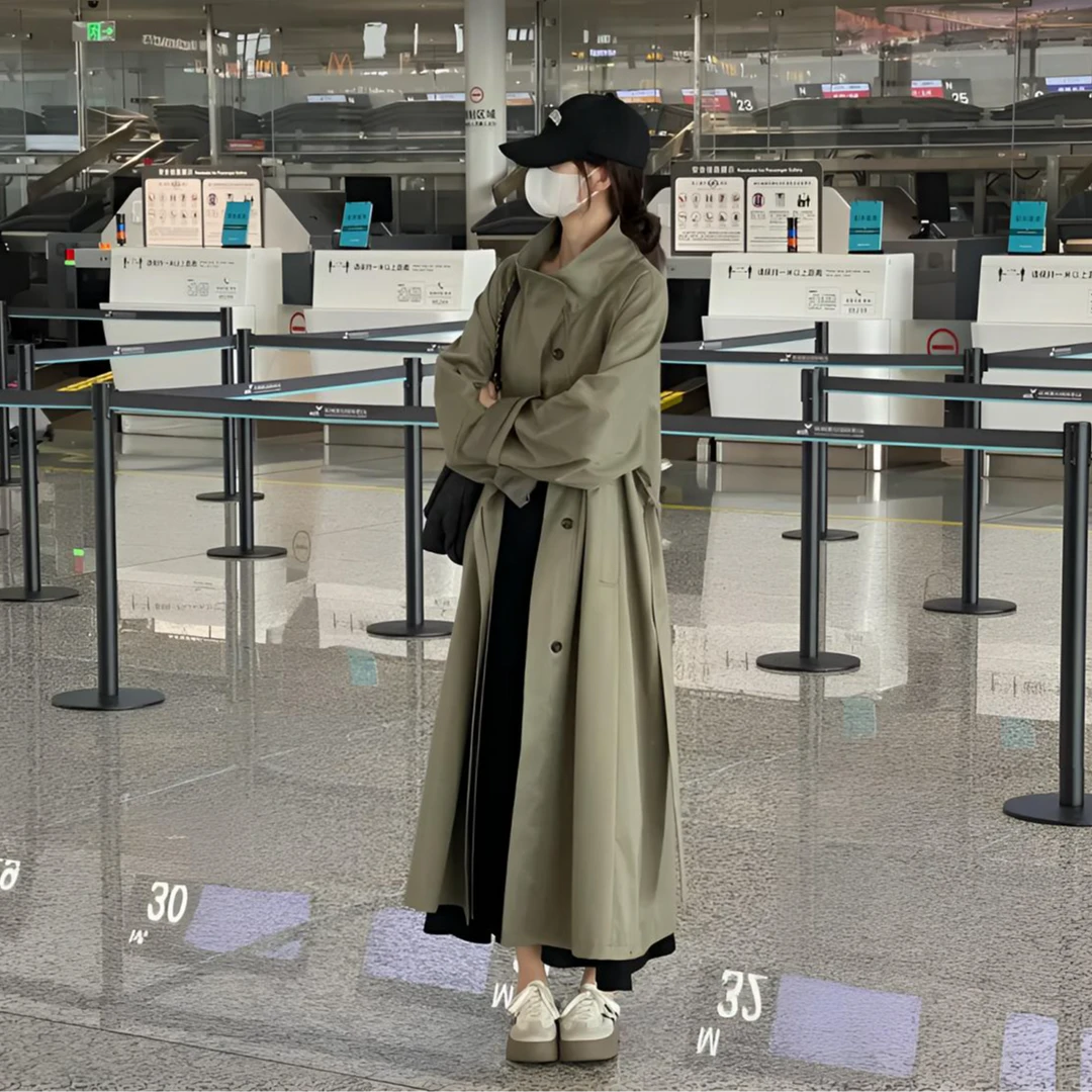 韩系慵懒风宽松风衣外套女秋季新款宽松子长款大衣