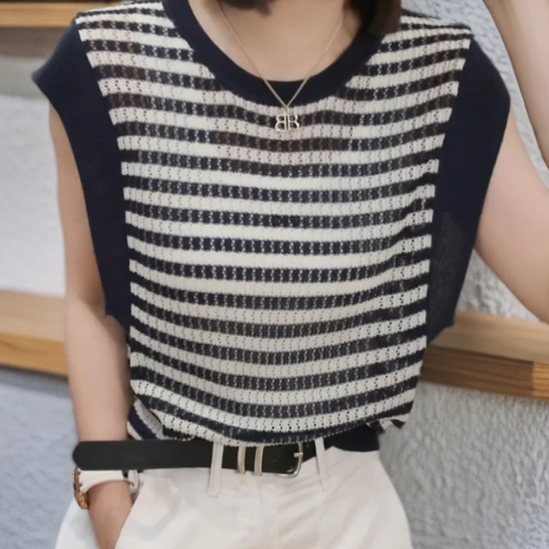 【平行格调】2025夏季新款时尚气质休闲毛衣宽松镂空短袖针织衫上衣