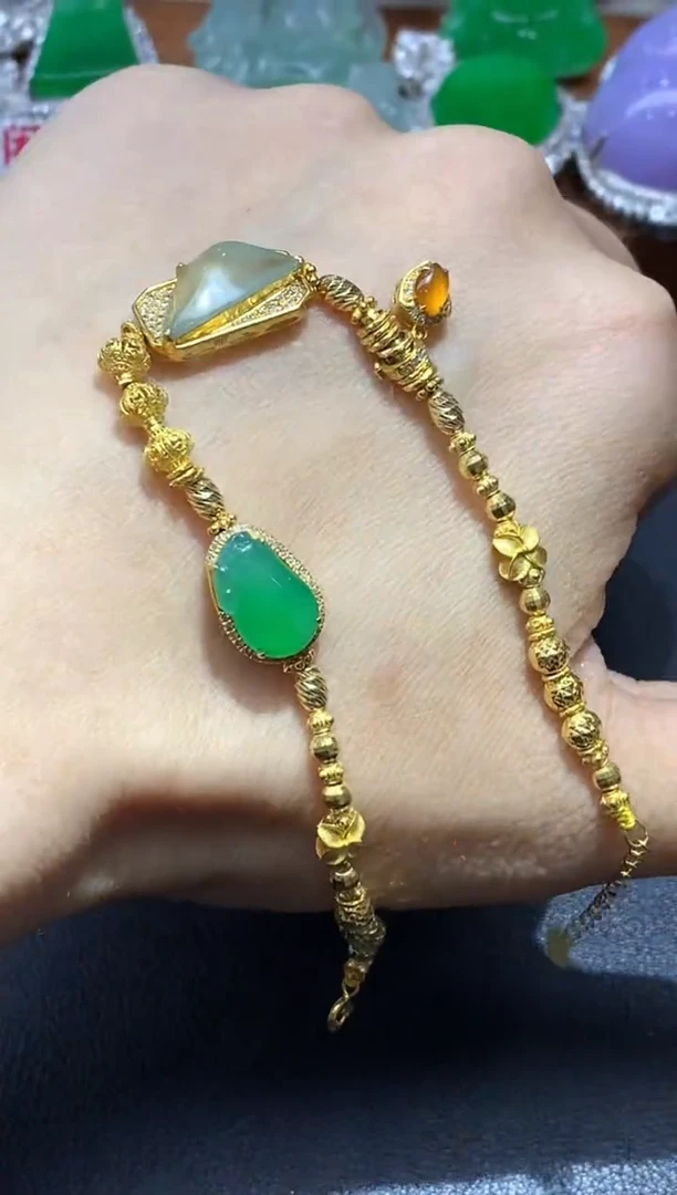 18K金镶嵌手链翡翠575-中国好珍宝