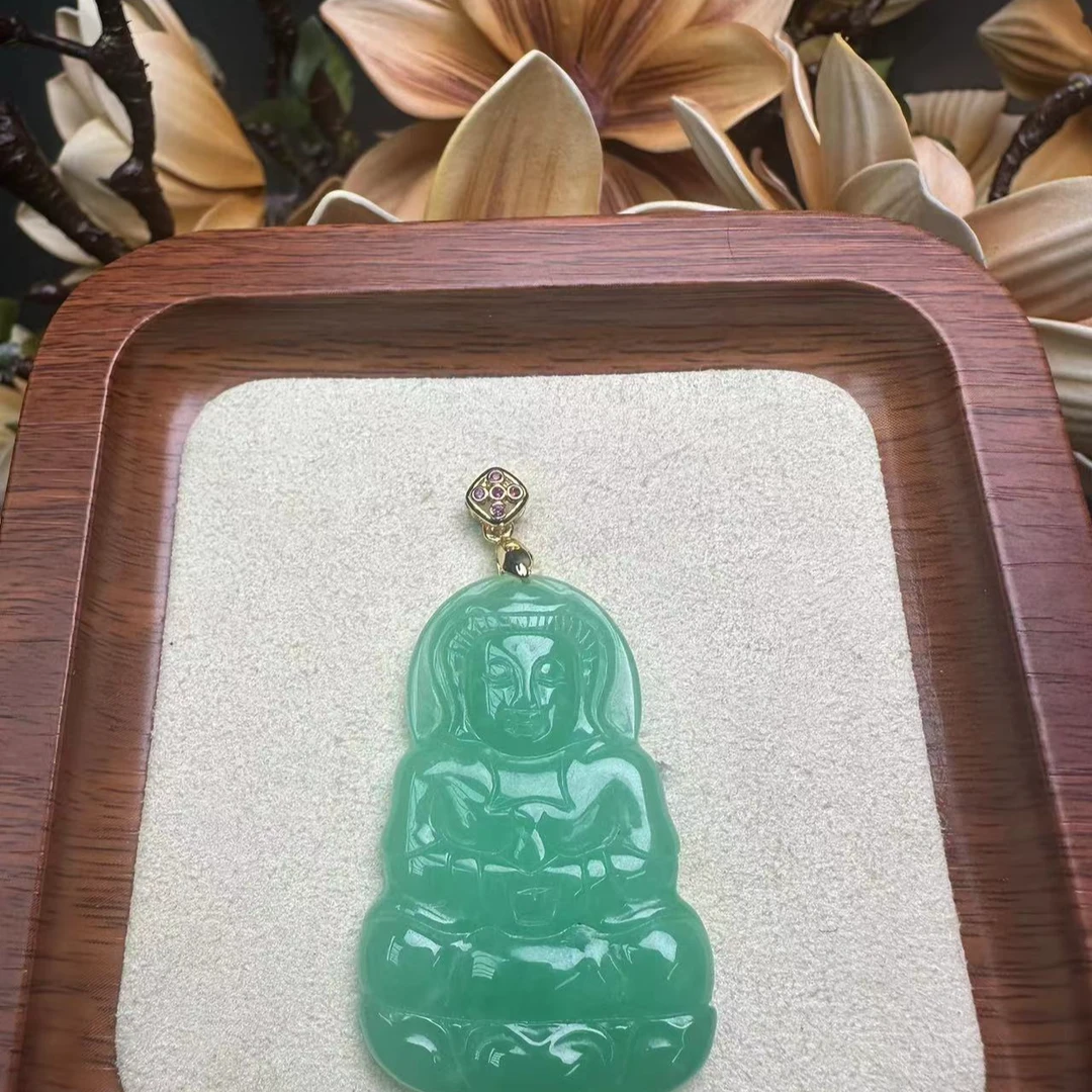 翡翠观音吊坠14K金