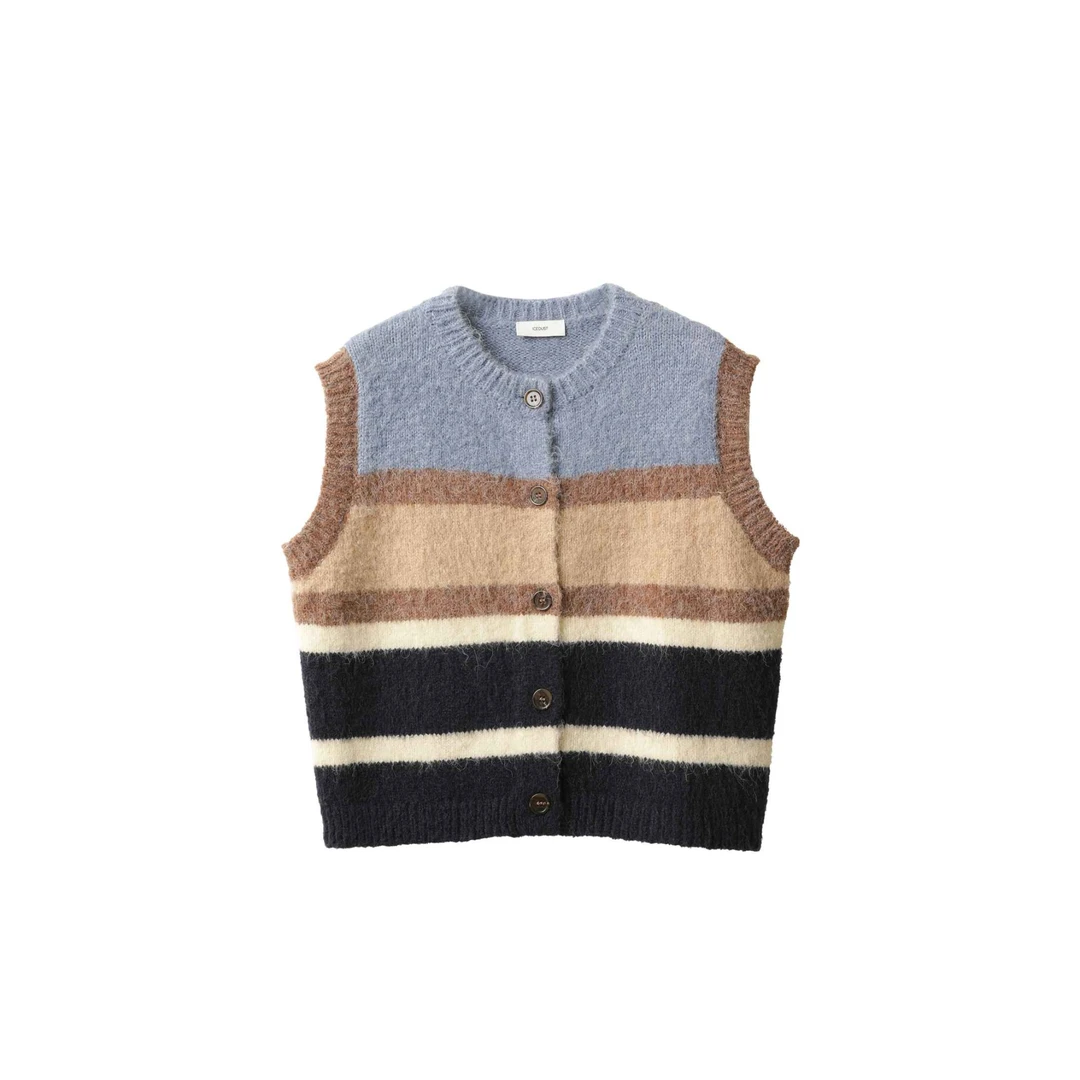 ICE DUST 条纹针织复古马夹25年春夏25SSVE07——1280