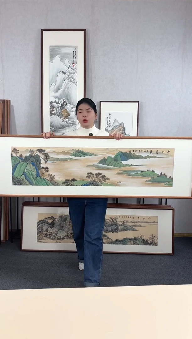 【闪购商品】国画手绘*松山叠翠*52*172cm实木框