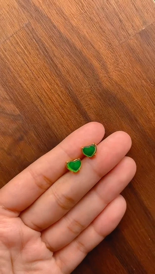 【闪购商品】翡翠耳饰银S925镶嵌爱心耳饰