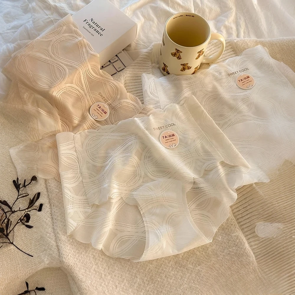7A抗菌超薄蕾丝无痕冰丝内裤女加长裆透气中腰纯欲风女士三角裤夏