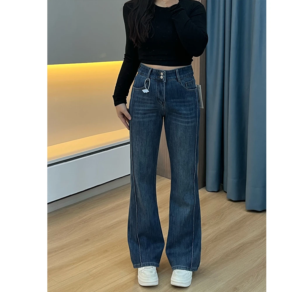 加绒弹力秋冬新款喇叭裤长裤设计显瘦微喇裤2024牛仔裤