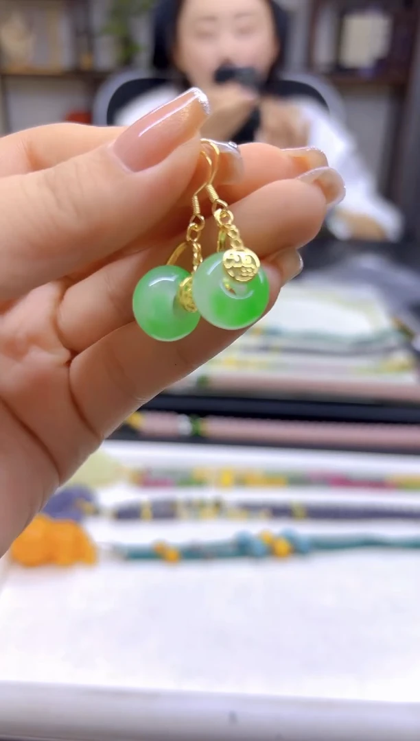 翡翠14K金镶嵌耳饰DIY款E831
