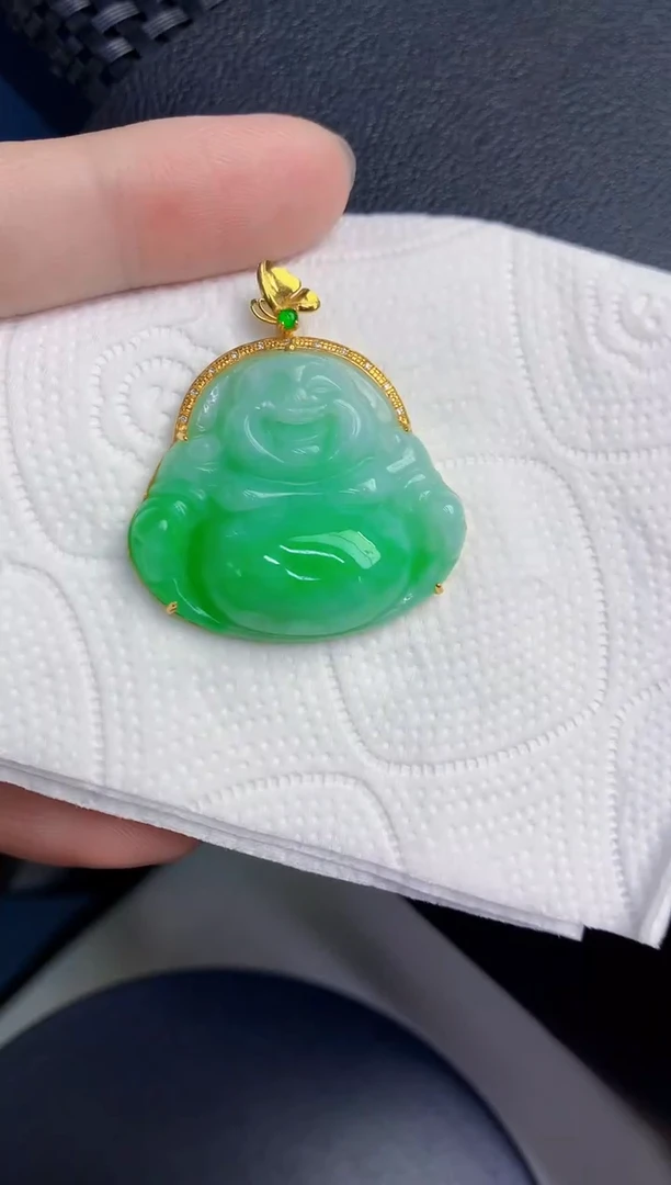 颈饰18K金镶嵌翡翠天然翡翠缅甸A货