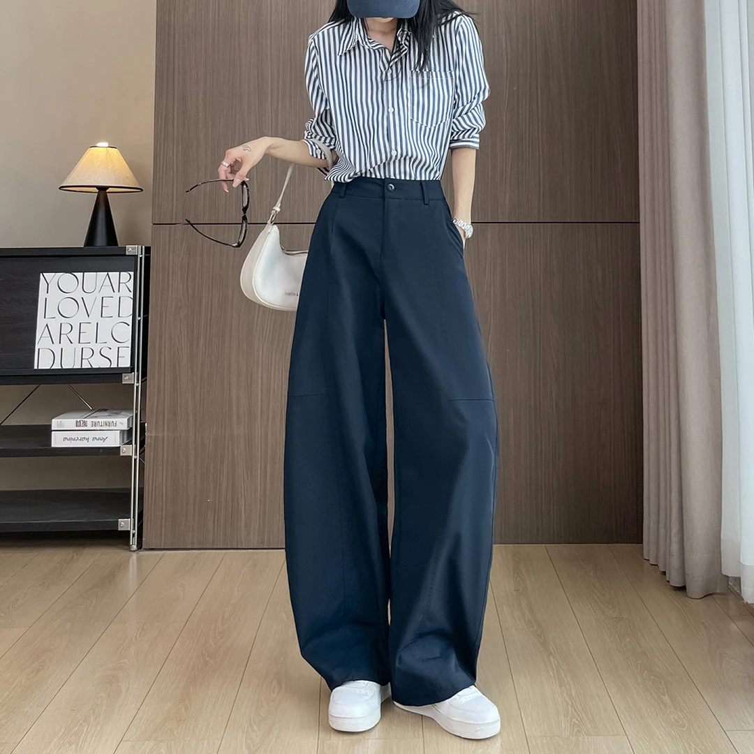 蓝色弯刀裤女秋季2025新款高腰显瘦垂感宽松解构镰刀阔腿香蕉裤子