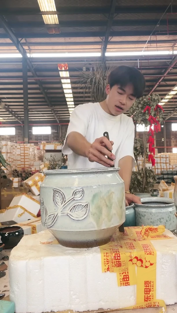 宜兴紫砂粗陶花盆23*21