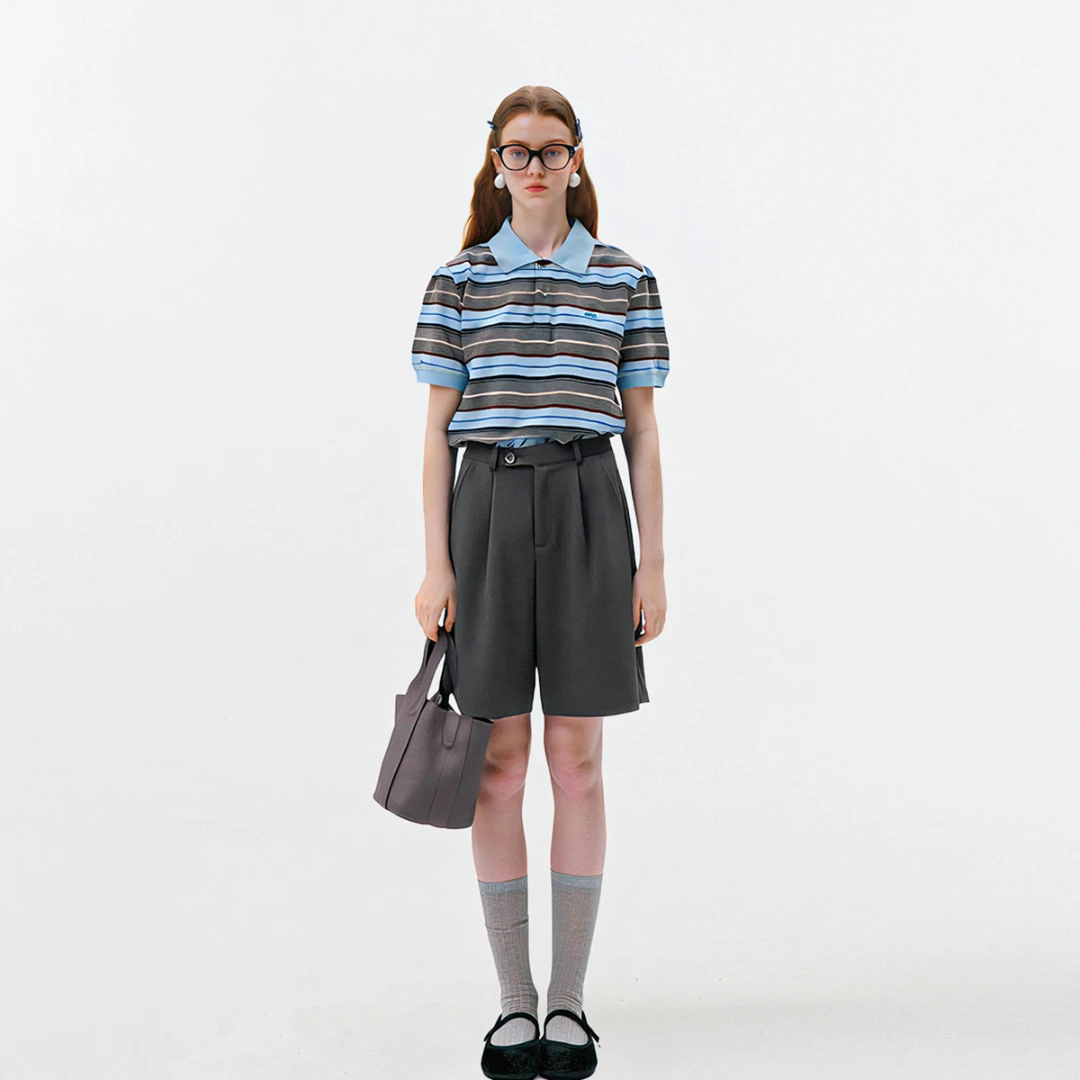 AHMI 简约高腰休闲西装短裤女夏季新款时尚百搭直筒五分阔腿裤子