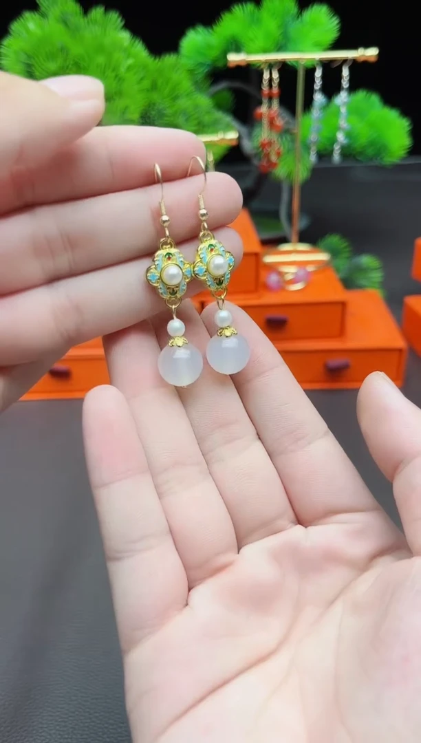 玛瑙/玉髓耳饰银S925镶嵌325