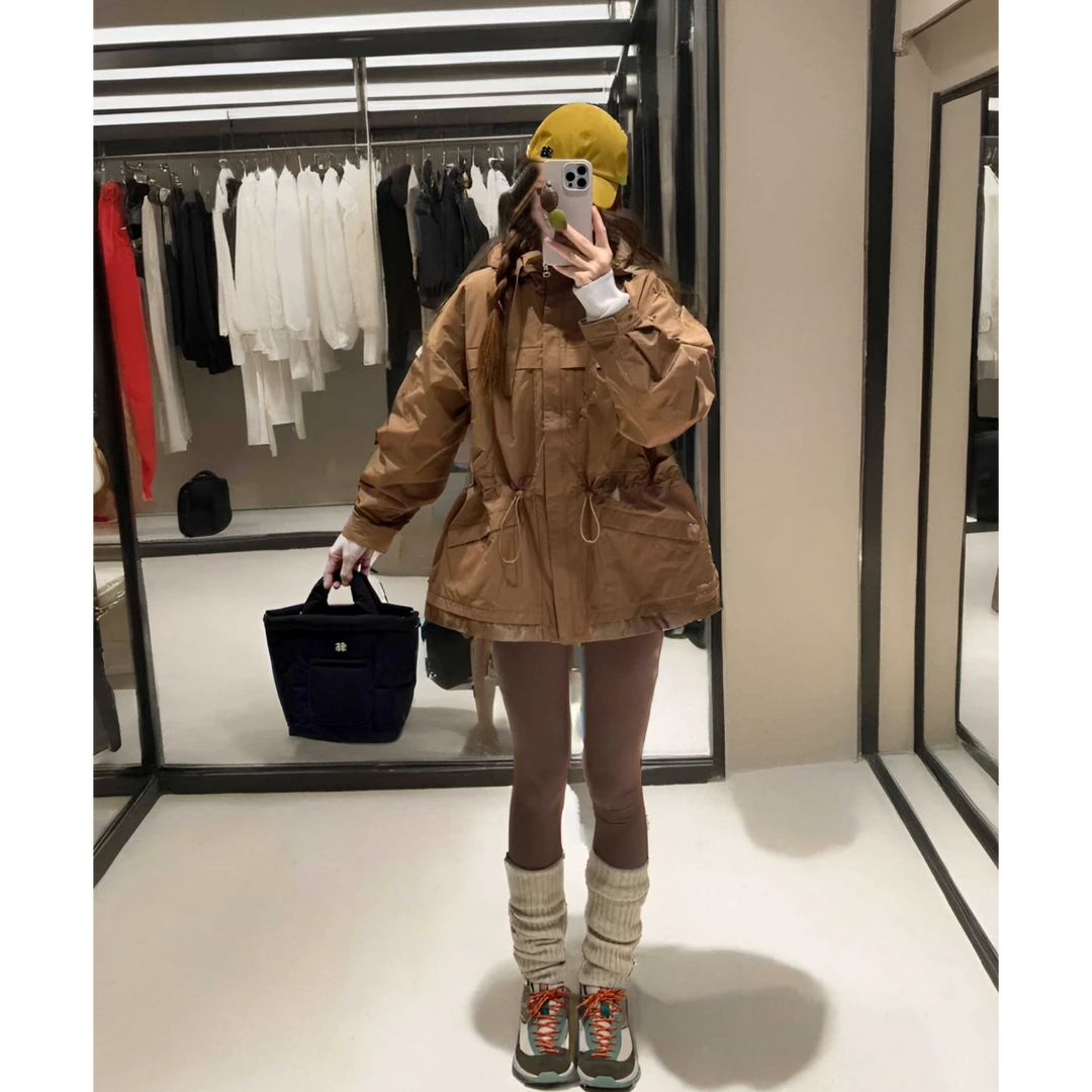 CaKm棕色收腰冲锋衣外套女2025新款户外工装超好看运动夹克KSB420