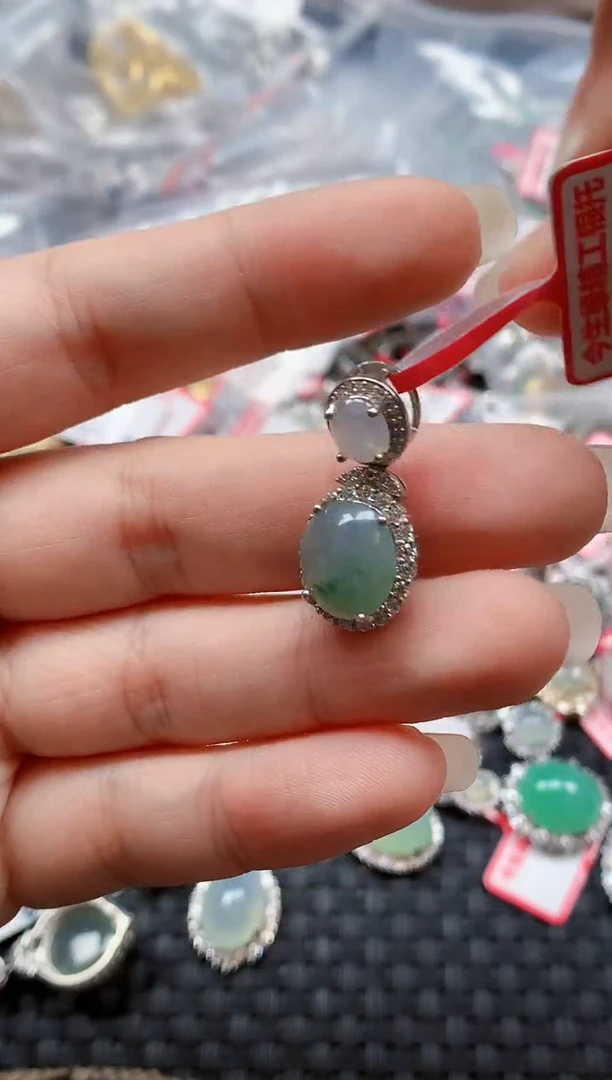 银S925镶嵌戒指翡翠天然A货缅甸翡翠