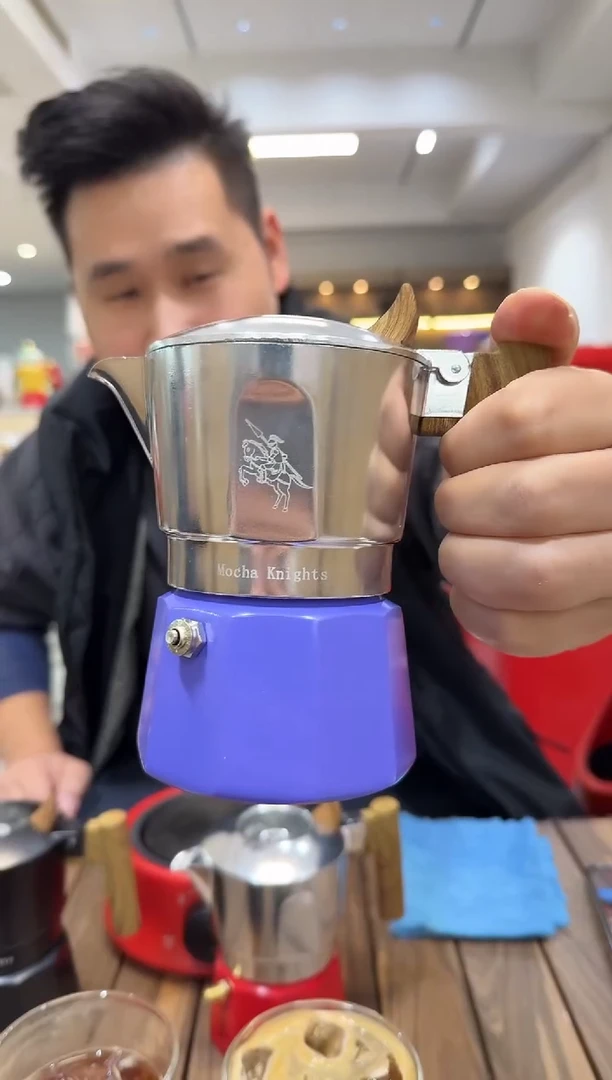 【本紫骑士】6代双阀2杯白陶内胆摩卡咖啡壶