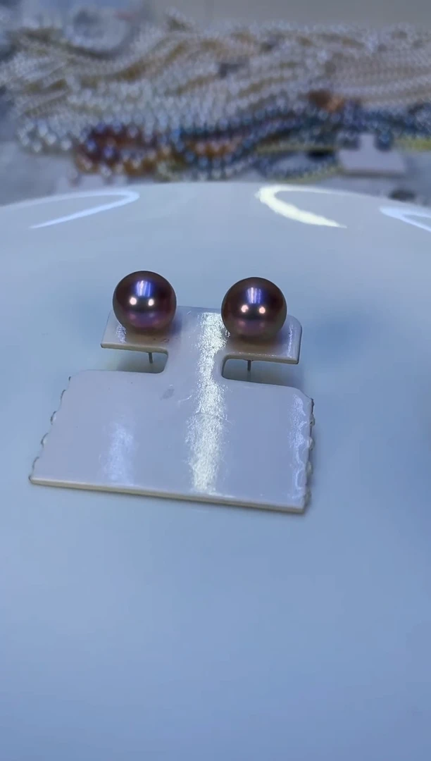 银S925镶嵌耳饰淡水珍珠紫珠耳钉