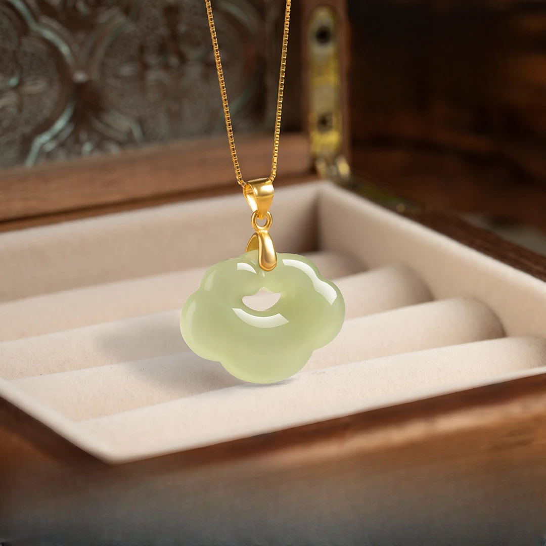 天然和田玉如意项链玉石吊坠正品玉佩平安锁男女锁骨链玉石情侣款