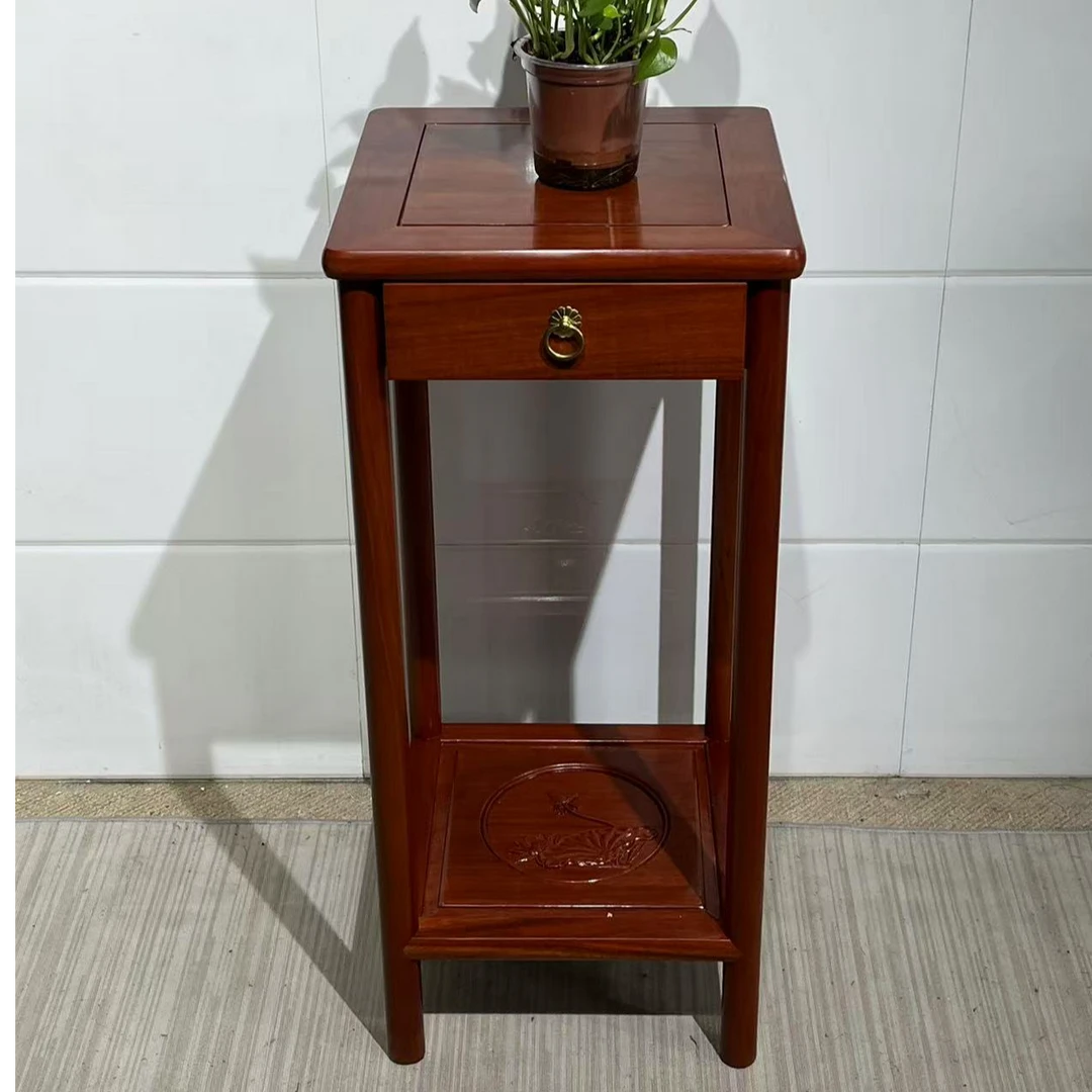 非洲花梨木实木花架中式古带抽屉盆景架原木落地架尺寸36*36*80