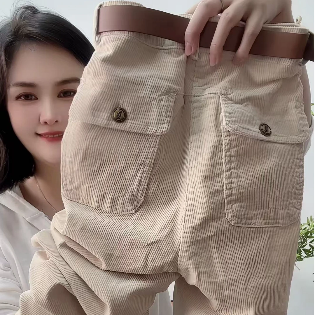 高腰直筒裤女时尚简约灯芯绒裤子慵懒风百搭显瘦秋季休闲裤老钱风