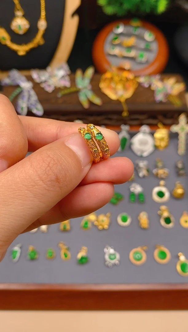 【闪购商品】翡翠耳饰银S925镶嵌花丝耳饰