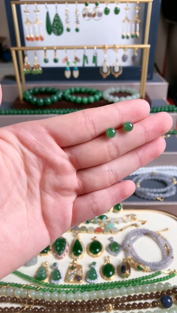 银S925镶嵌和田玉耳饰1