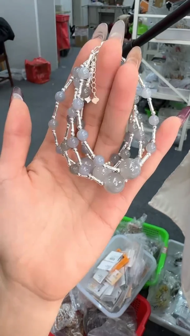 【闪购商品】和田玉手链银S925镶嵌F007烟紫直管手链