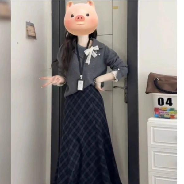 韩系OOTD穿搭配一整套秋冬季新款女装减龄时尚针织上衣两件套裙子