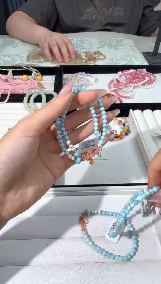 水晶手链银S925镶嵌A036海纹红纹款