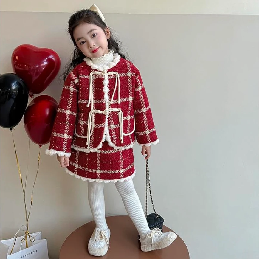 女童加绒套装秋冬季2024新款过年冬款唐装宝宝冬装汉服拜年服YGG