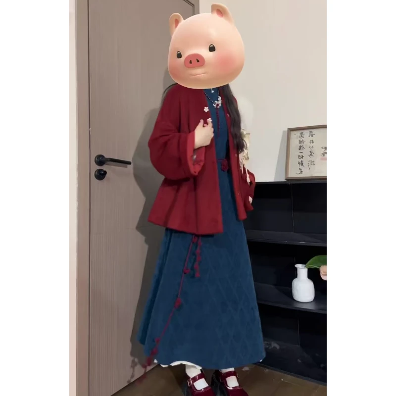 新中式国风独特漂亮秋冬装一整套复古外套改良旗袍连衣裙两件套装