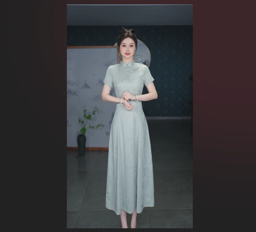 新款复古风优雅中国风气质长款双色旗袍2025连衣裙
