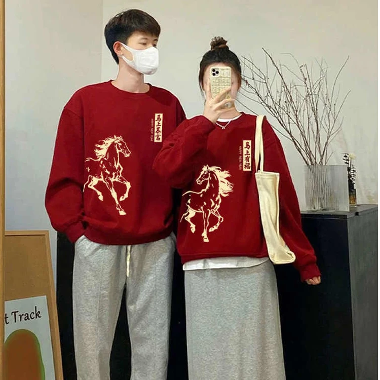 2026新款马年本命年情侣卫衣一男一女设计感上衣班服外套过年战袍