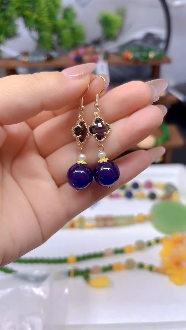 水晶耳饰14K金镶嵌E659